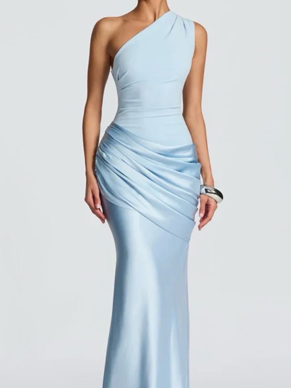 One-Shoulder Light Blue Evening Gown